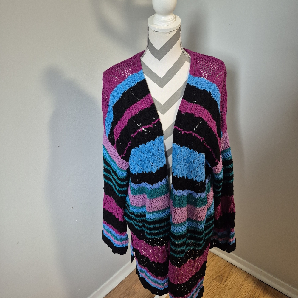 Umgee Vibrant Striped Cardigan in Purple, Blue, and Black